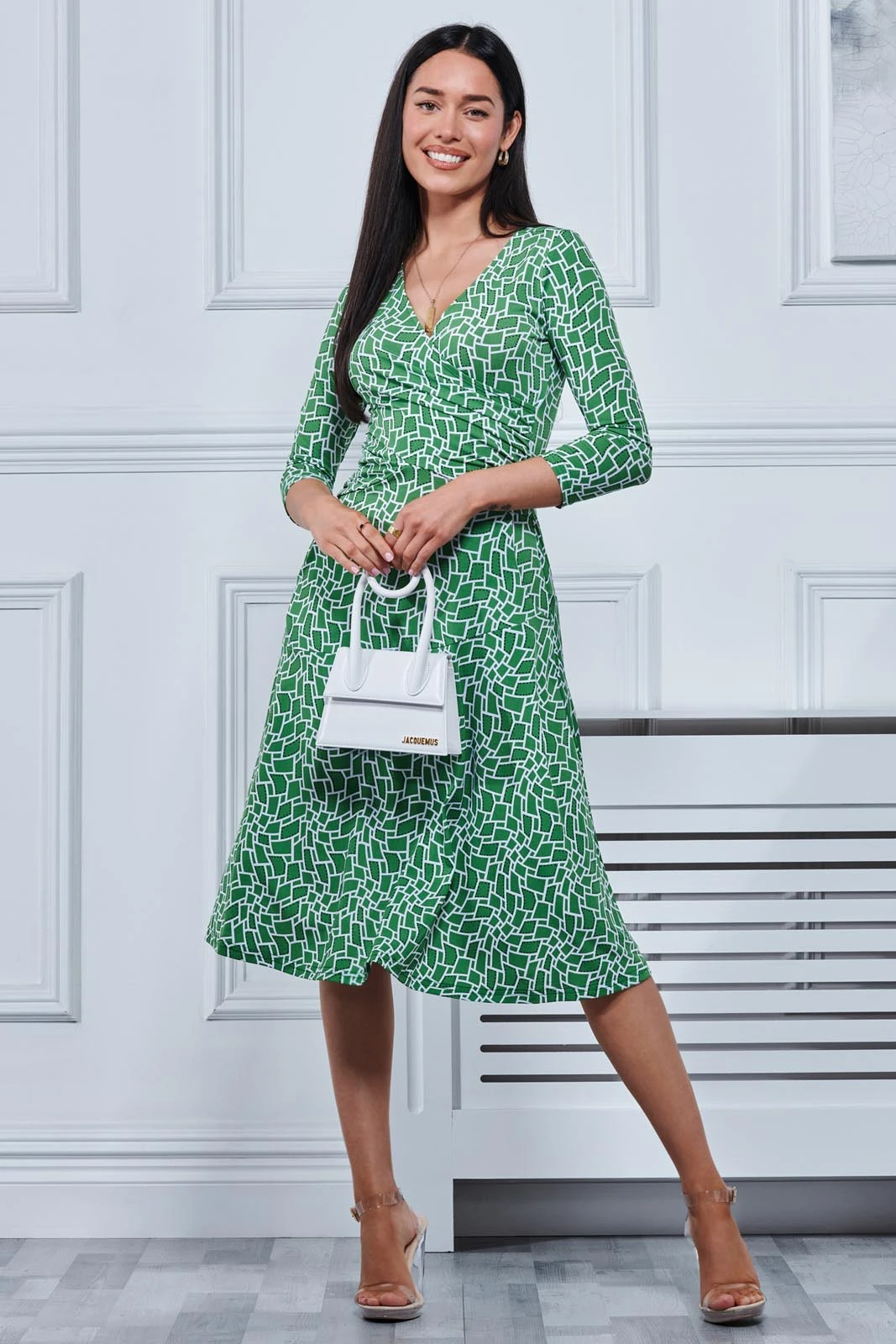 Willa Geometric Print Jersey Dress, Green Geo 5 Willa Geometric Print Jersey Dress, Green Geo - Image 5