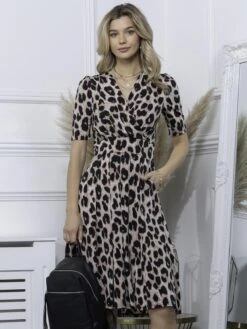 Samara Wrap Front Dress, Pink Animal -DORIA Clothing Shop 621 108 PinkAnimal 3