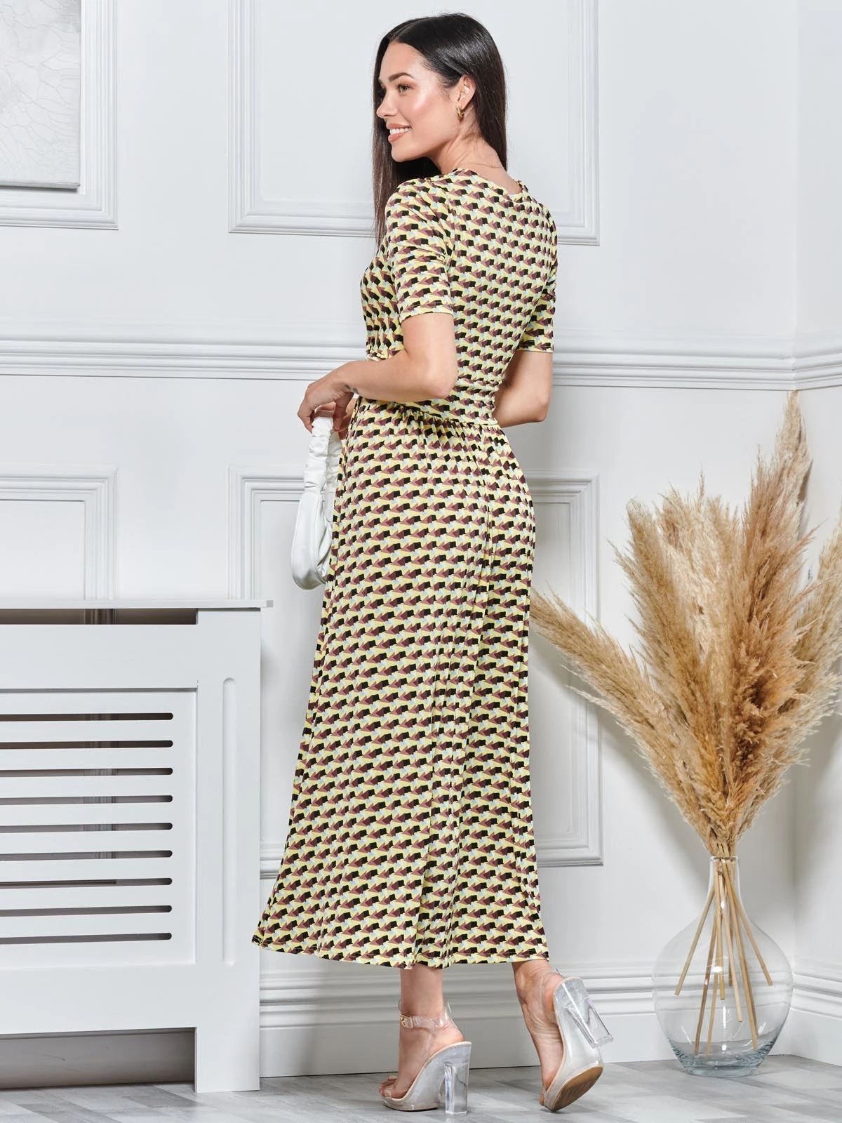REGULAR JERSEY MAXI DRESS, Yellow Geo 2 REGULAR JERSEY MAXI DRESS, Yellow Geo - Image 2