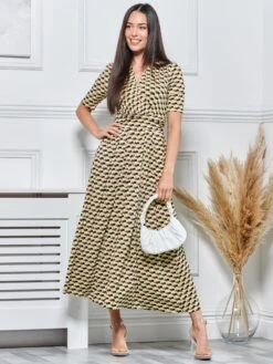 REGULAR JERSEY MAXI DRESS, Yellow Geo 8 REGULAR JERSEY MAXI DRESS, Yellow Geo -DORIA Clothing Shop 621 137 YellowGeo 4