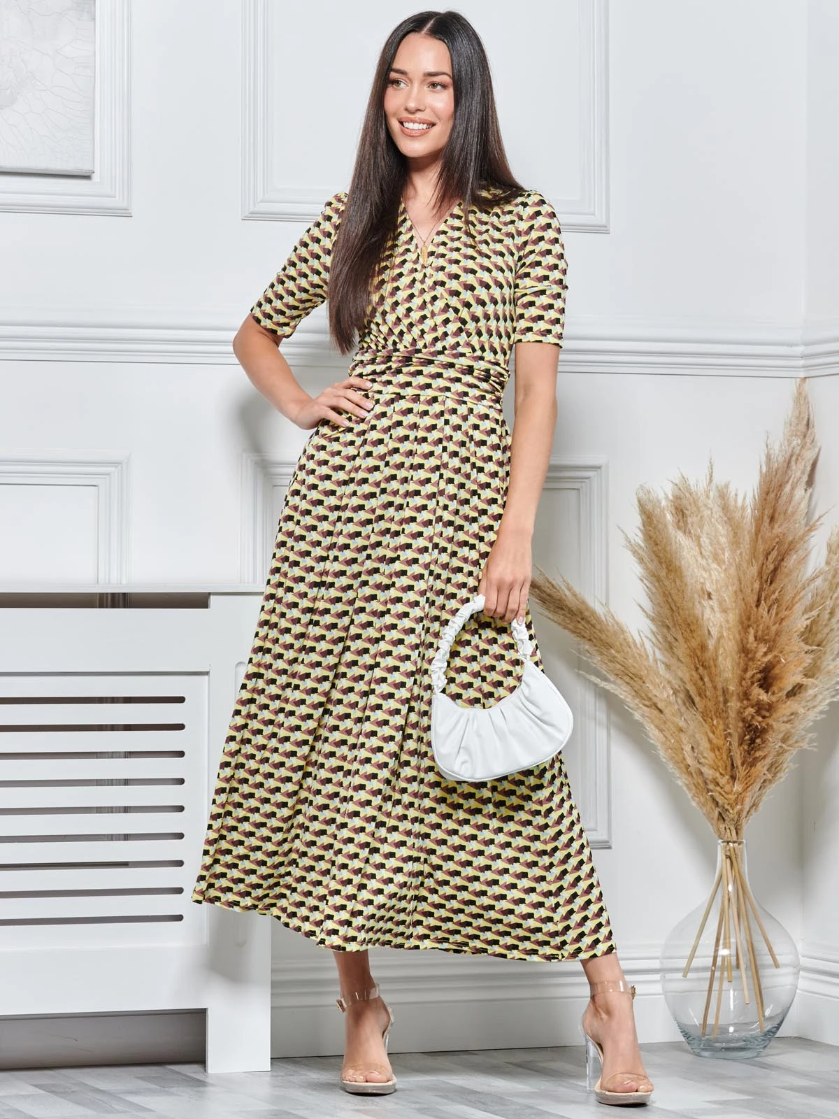 REGULAR JERSEY MAXI DRESS, Yellow Geo 4 REGULAR JERSEY MAXI DRESS, Yellow Geo - Image 4