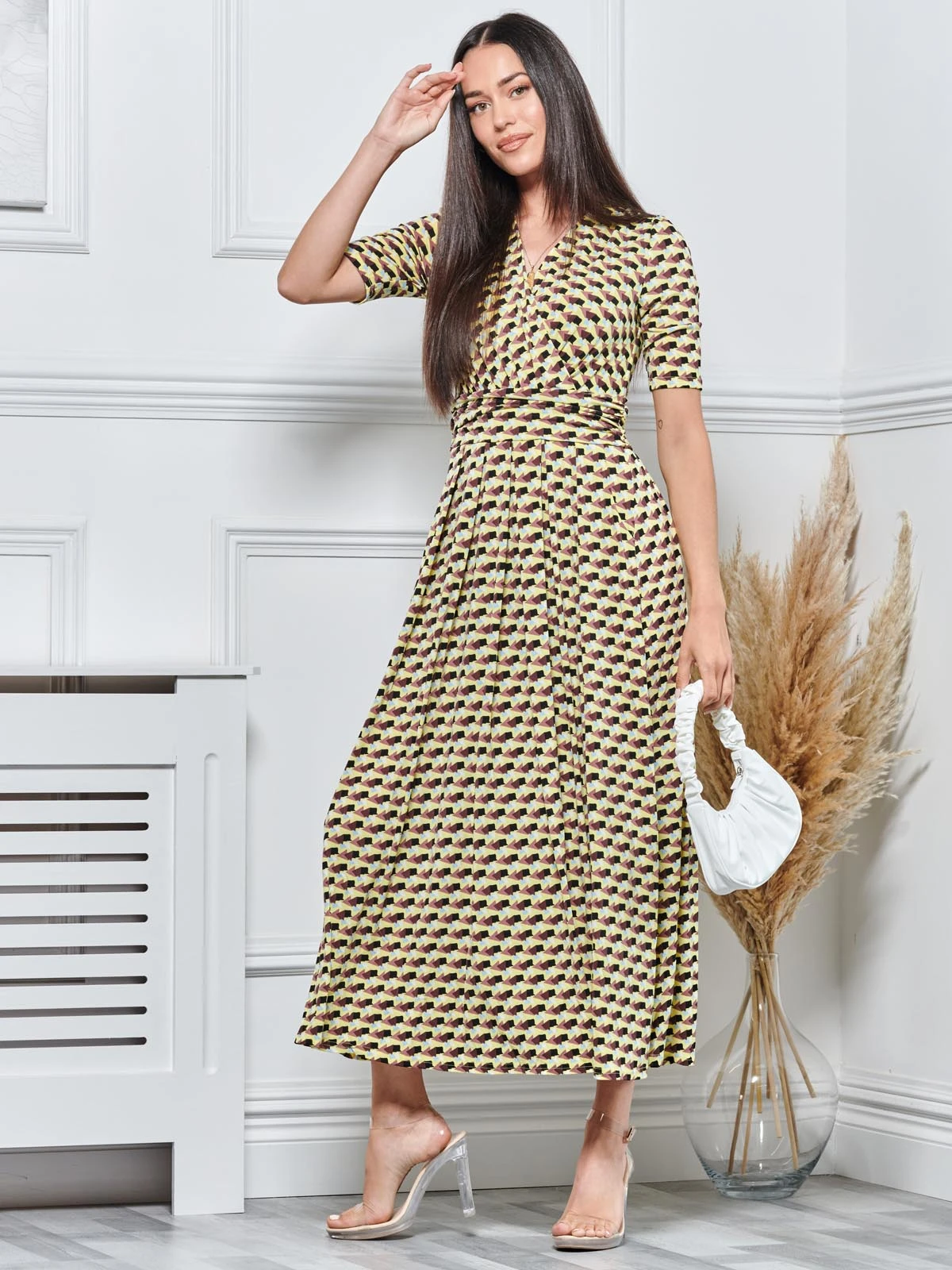 REGULAR JERSEY MAXI DRESS, Yellow Geo 5 REGULAR JERSEY MAXI DRESS, Yellow Geo - Image 5