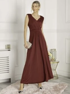 Plunge V Neck Draped Maxi Dress, Burgundy -DORIA Clothing Shop 817 1A Burgundy 2 76ae5f4d ac9b 437c b3dd f02301af25ae