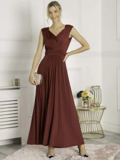 Plunge V Neck Draped Maxi Dress, Burgundy -DORIA Clothing Shop 817 1A Burgundy 3 84c8c98b bf38 4653 886d a09977067150