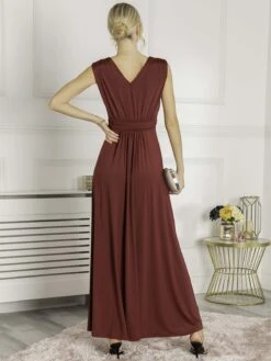Plunge V Neck Draped Maxi Dress, Burgundy -DORIA Clothing Shop 817 1A Burgundy 4 89140f97 084e 4f76 b5e9 f76153041e06