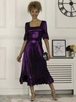 Jolie Moi Janice Square Neck Frill Midi Dress, Dark Purple 8 Jolie Moi Janice Square Neck Frill Midi Dress, Dark Purple -DORIA Clothing Shop 8223 122 DarkPurple 2