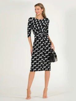 Qyara Jersey Twist Bodycon Midi Dress, Black Geo -DORIA Clothing Shop 836 1627 BlackGeo 2