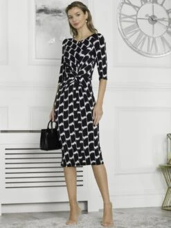 Qyara Jersey Twist Bodycon Midi Dress, Black Geo -DORIA Clothing Shop 836 1627 BlackGeo 6