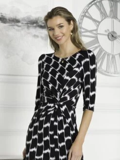 Qyara Jersey Twist Bodycon Midi Dress, Black Geo -DORIA Clothing Shop 836 1627 BlackGeo 9