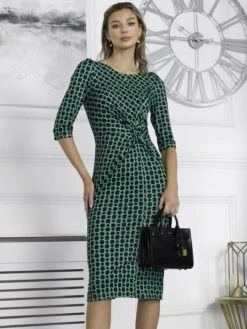 Qyara Jersey Twist Bodycon Midi Dress, Green Geometric 9 Qyara Jersey Twist Bodycon Midi Dress, Green Geometric -DORIA Clothing Shop 836 1627 GreenGeometric 3