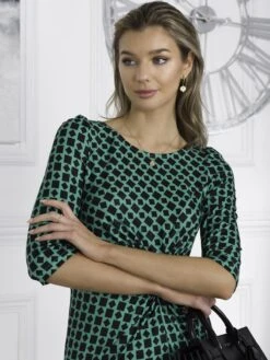 Qyara Jersey Twist Bodycon Midi Dress, Green Geometric 11 Qyara Jersey Twist Bodycon Midi Dress, Green Geometric -DORIA Clothing Shop 836 1627 GreenGeometric 4