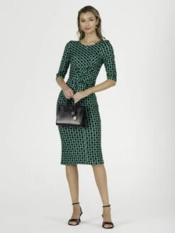 Qyara Jersey Twist Bodycon Midi Dress, Green Geometric 12 Qyara Jersey Twist Bodycon Midi Dress, Green Geometric -DORIA Clothing Shop 836 1627 GreenGeometric 5