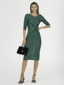 Qyara Jersey Twist Bodycon Midi Dress, Green Geometric 13 Qyara Jersey Twist Bodycon Midi Dress, Green Geometric -DORIA Clothing Shop 836 1627 GreenGeometric 6