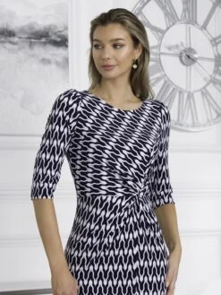 Qyara Jersey Twist Bodycon Midi Dress, Navy Geo -DORIA Clothing Shop 836 1627 NavyGeo 7