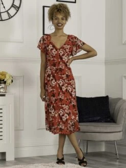 Colette Fit & Flare Mesh Dress, Red Floral -DORIA Clothing Shop 912 5 RedFloral 1