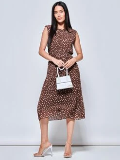 Haniya Spot Print Pleated Chiffon Dress, Taupe 9 Haniya Spot Print Pleated Chiffon Dress, Taupe -DORIA Clothing Shop A106 116 Taupe 4