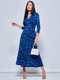 Animal Print Long Sleeve Maxi Dress, Blue Animal -DORIA Clothing Shop A5041331 BlueAnimal 1