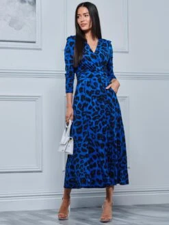 Animal Print Long Sleeve Maxi Dress, Blue Animal -DORIA Clothing Shop A5041331 BlueAnimal 4