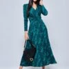 Animal Print Long Sleeve Maxi Dress, Green Animal