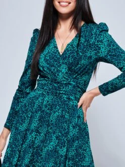 Animal Print Long Sleeve Maxi Dress, Green Animal -DORIA Clothing Shop A5041331 GreenAnimal 3