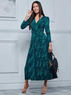 Animal Print Long Sleeve Maxi Dress, Green Animal -DORIA Clothing Shop A5041331 GreenAnimal 4