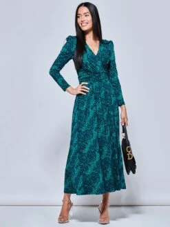 Animal Print Long Sleeve Maxi Dress, Green Animal -DORIA Clothing Shop A5041331 GreenAnimal 5