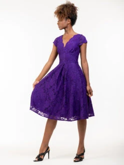 1950s Cap Sleeve Lace Prom Dress, Purple -DORIA Clothing Shop A8002 S6Purple 2 e38b5528 f455 462b bd34 7bf0538edb7e