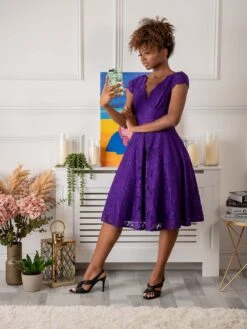 1950s Cap Sleeve Lace Prom Dress, Purple -DORIA Clothing Shop A8002 S6Purple 5 27ab8bec 6690 4084 990f 8fe23e07f56e