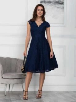 1950s Cap Sleeve Lace Prom Dress, Navy -DORIA Clothing Shop A8002 S6 Navy 3