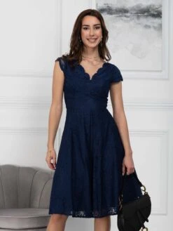 1950s Cap Sleeve Lace Prom Dress, Navy -DORIA Clothing Shop A8002 S6 Navy 5