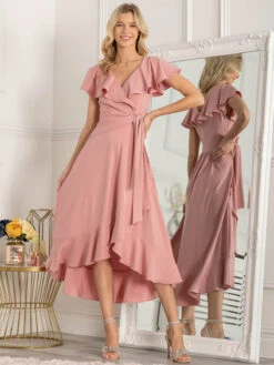 Jolie Moi Alleigh Frill Maxi Dress, Dusty Pink -DORIA Clothing Shop A9270 1 DustyPink 1