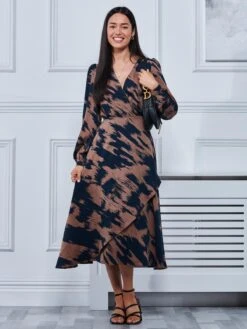 Abstract Print Sleeved Wrap Midi Dress, Abstract Multi -DORIA Clothing Shop AB577576 Abstractmulti 1