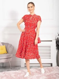 Jolie Moi Luella Floral Print Mesh Dress, Red Floral 20 Jolie Moi Luella Floral Print Mesh Dress, Red Floral -DORIA Clothing Shop AH 2381RedFloral 1