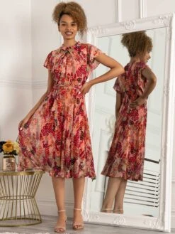 Jolie Moi Luella Key Hole Mesh Dress, Orange Multi -DORIA Clothing Shop AH 2381 OrangeMulti 1