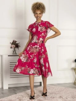 Luella Floral Print Mesh Dress, Purple Floral -DORIA Clothing Shop AH 2381 PurpleFloral 2