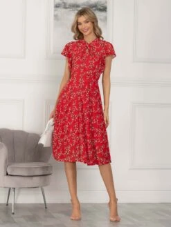 Jolie Moi Luella Floral Print Mesh Dress, Red Floral 14 Jolie Moi Luella Floral Print Mesh Dress, Red Floral -DORIA Clothing Shop AH 2381 RedFloral 1