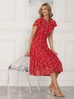 Jolie Moi Luella Floral Print Mesh Dress, Red Floral 15 Jolie Moi Luella Floral Print Mesh Dress, Red Floral -DORIA Clothing Shop AH 2381 RedFloral 5