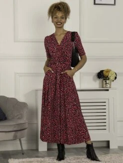 Jolie Moi Selene Animal Print Maxi Dress, Magenta -DORIA Clothing Shop AM621133 Magenta 2