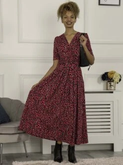 Jolie Moi Selene Animal Print Maxi Dress, Magenta -DORIA Clothing Shop AM621133 Magenta 3