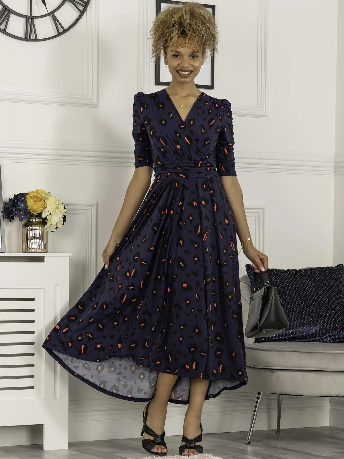 Adria Animal Print Jersey Maxi Dress, Navy Animal 5 Adria Animal Print Jersey Maxi Dress, Navy Animal - Image 5