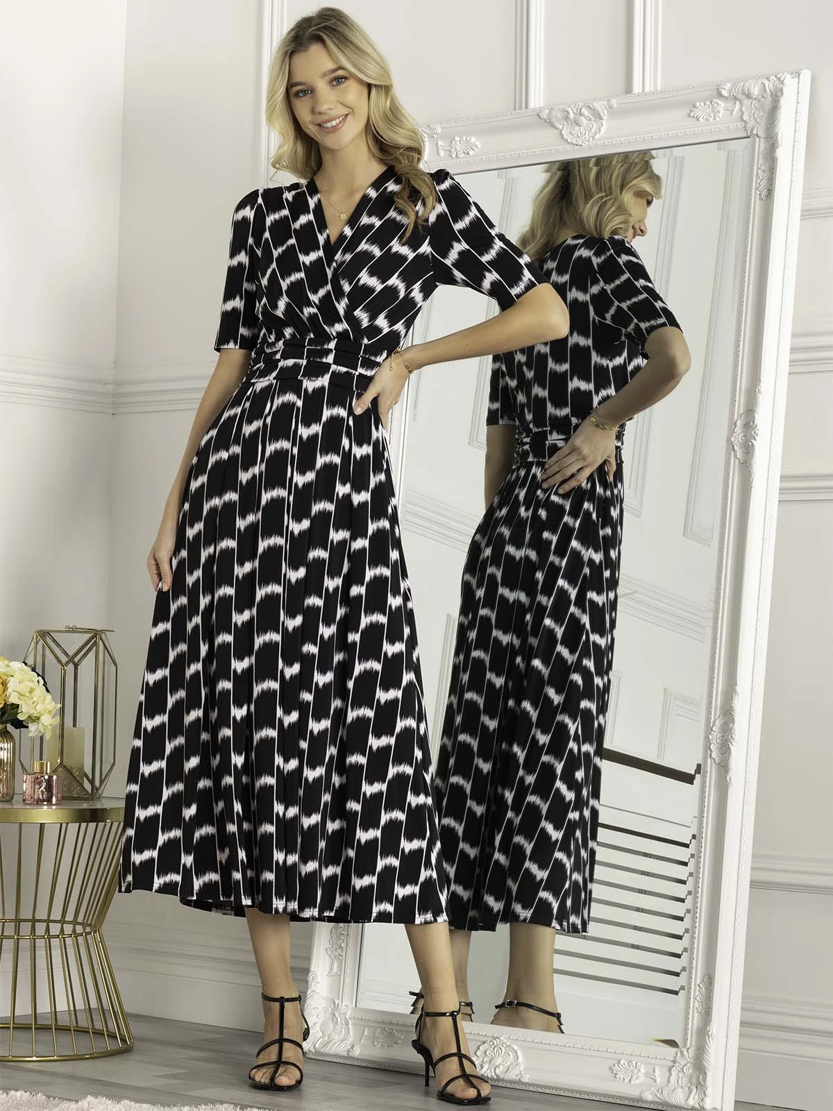 Jolie Moi Akayla Printed Jersey Maxi Dress, Black Geo 1 Jolie Moi Akayla Printed Jersey Maxi Dress, Black Geo