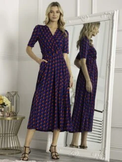 Jolie Moi Akayla Printed Jersey Maxi Dress, Blue Polka -DORIA Clothing Shop AY621133 BluePolka 1