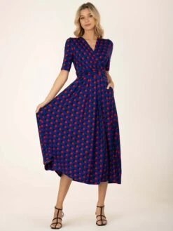 Jolie Moi Akayla Printed Jersey Maxi Dress, Blue Polka -DORIA Clothing Shop AY621133 BluePolka 8