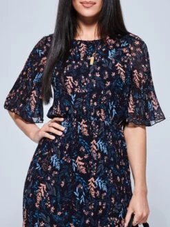 Quida Chiffon Pleated Maxi Dress, Navy Floral 7 Quida Chiffon Pleated Maxi Dress, Navy Floral -DORIA Clothing Shop B106 132 NavyFloral 3