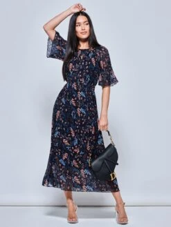 Quida Chiffon Pleated Maxi Dress, Navy Floral 8 Quida Chiffon Pleated Maxi Dress, Navy Floral -DORIA Clothing Shop B106 132 NavyFloral 5