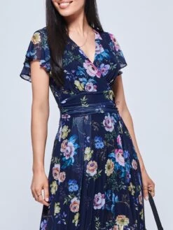 Carleigh Printed Mesh Tiered Maxi Dress, Navy Floral -DORIA Clothing Shop B1331212 Navyfloral 3
