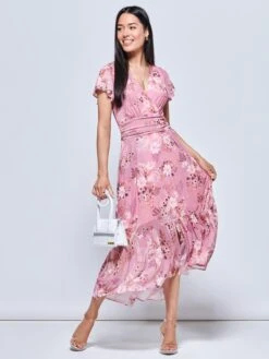 Carleigh Printed Mesh Tiered Maxi Dress, Pink Floral -DORIA Clothing Shop B1331212 Pnkfloral 5