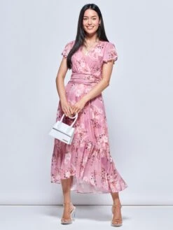 Carleigh Printed Mesh Tiered Maxi Dress, Pink Floral -DORIA Clothing Shop B1331212 Pnkfloral 6
