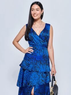 Della Crepe Frill Hem Maxi Dress, Blue Leopard 8 Della Crepe Frill Hem Maxi Dress, Blue Leopard -DORIA Clothing Shop B1519 93 Blueleopard 3