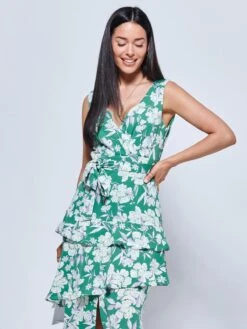 Della Crepe Frill Hem Maxi Dress, Green Floral -DORIA Clothing Shop B1519 93 Greenfloral 3